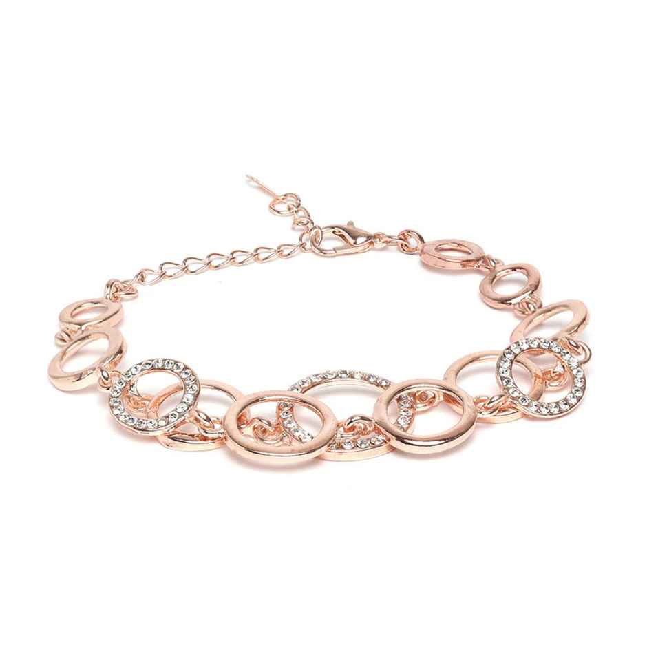 YouBella Rose Gold-Plated and Pink Link Bracelet Set
