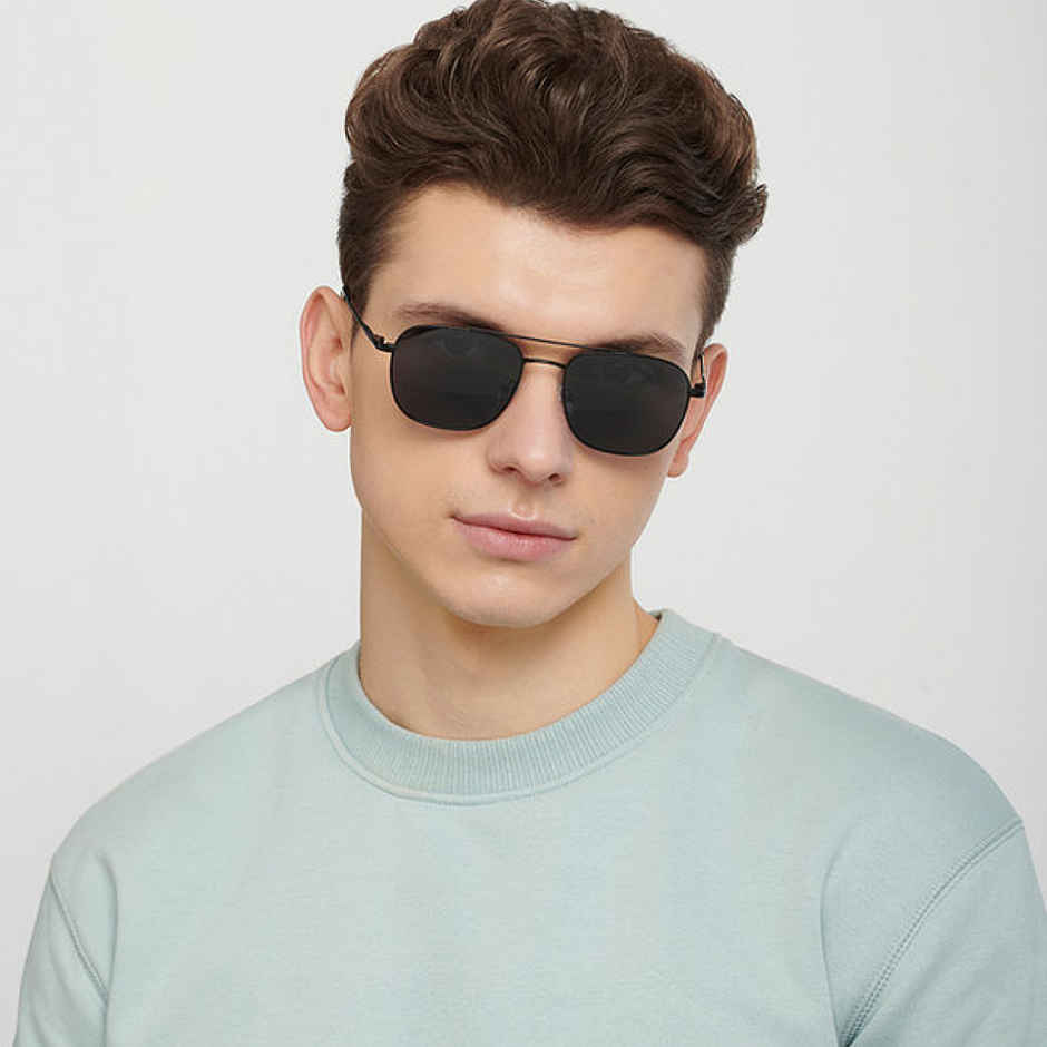 Vincent Chase By Lenskart Unisex Solid Plastic Square Sunglasses | Black and Grey - L