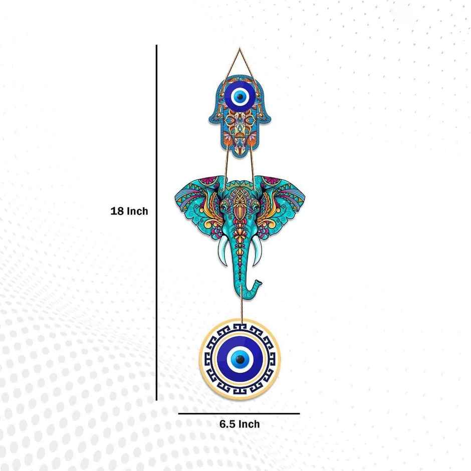 Evil Eye Hamsa Hand & Elephant Face Wall Hanging for Home Decor | Artvibes