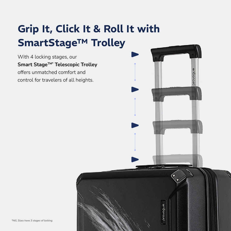 Provogue Wave Hard-Sided PC Cabin Luggage Trolley Bag | Midnight Black - 55 cm