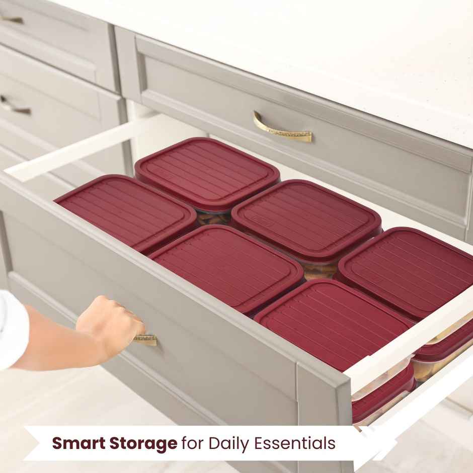 Flair Plastic Storewell Square Food Storage Containers 550Ml - Set Of 3, (Maroon), Food Grade
