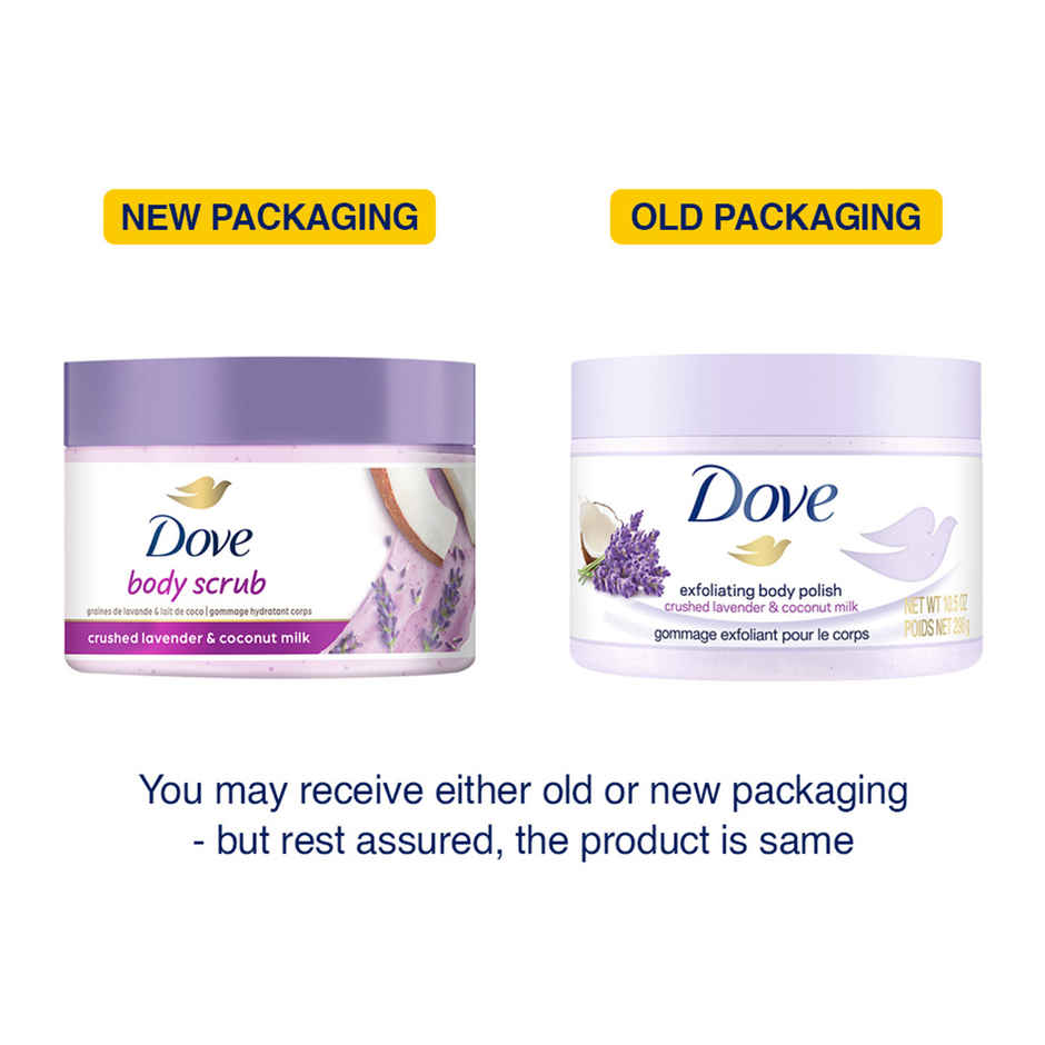 Dove Exfoliating Body Polish Scrub Crushed Lavender & Coconut Milk For Dry Skin