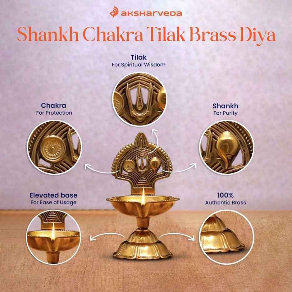 Brass Shankh Chakra Tilak Diya for Pooja | Aksharveda