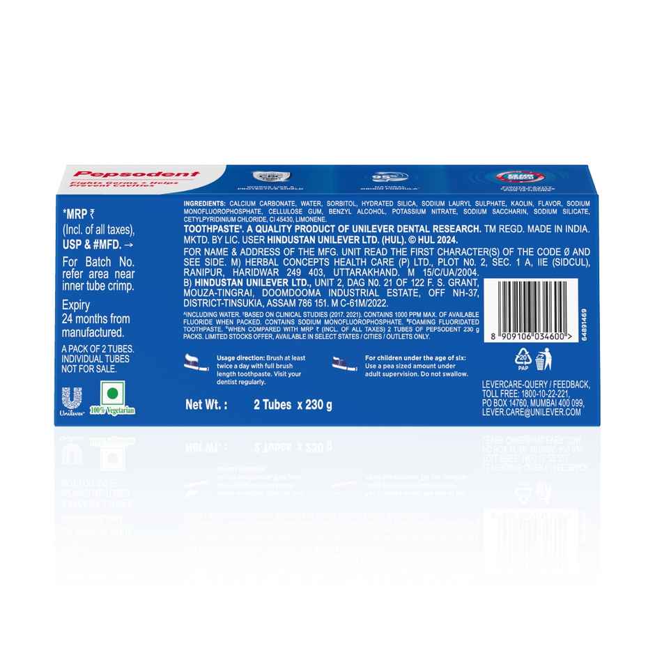 Pepsodent Germicheck 8 Actions Toothpaste With Anti-Germ Formula Clove & Neem Oil Family Pack