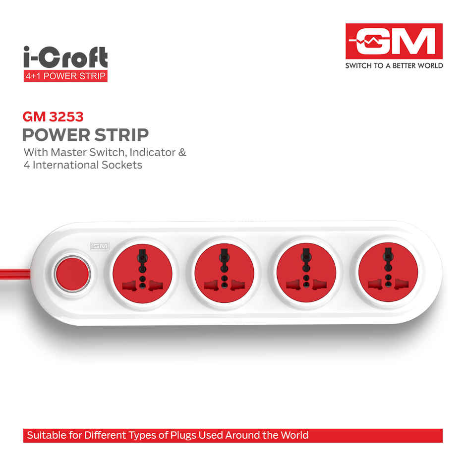 GM 3253 I-Croft 4+1 Power Strip - Master Switch | Indicator | Safety Shutter