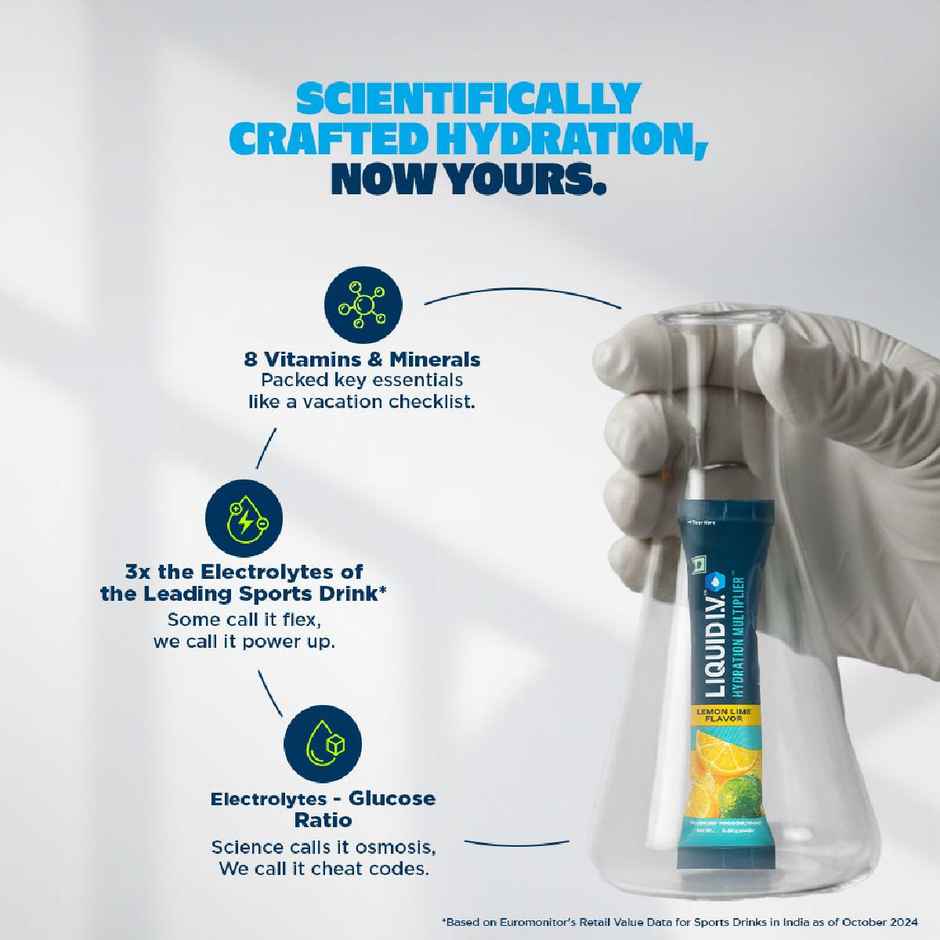 Liquid I.V.Hydration Multiplier - Lemon Lime|3 Sticks - 1.5 Ltrs| Hydration Drink Mix