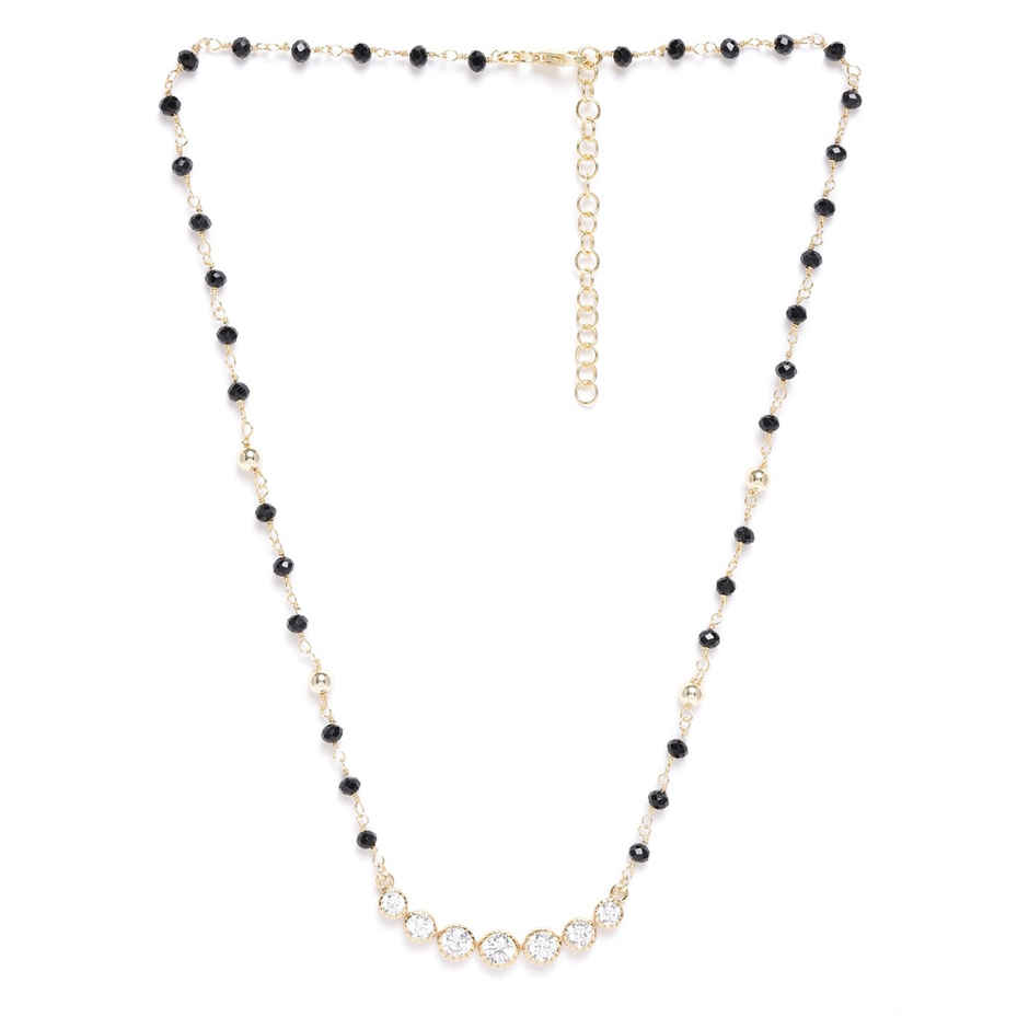 Carlton London 18Kt Gold-Plated CZ-Studded & Artificial Beaded Mangalsutra-B849903N/1