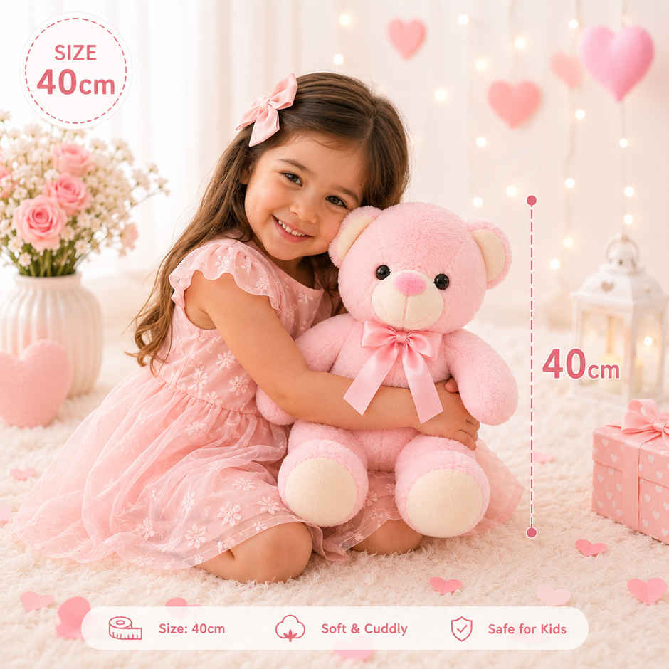 ToyTales Teddy Bear Soft Toy | Plushie Stuffed Animal Toys | Birthday Gift for Kids | Pink | 40cm