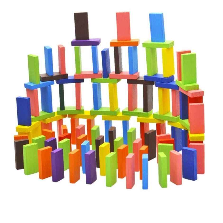 Toyshine 120 pcs 12 Color Wooden Dominos Blocks Set For Kids Educational Game