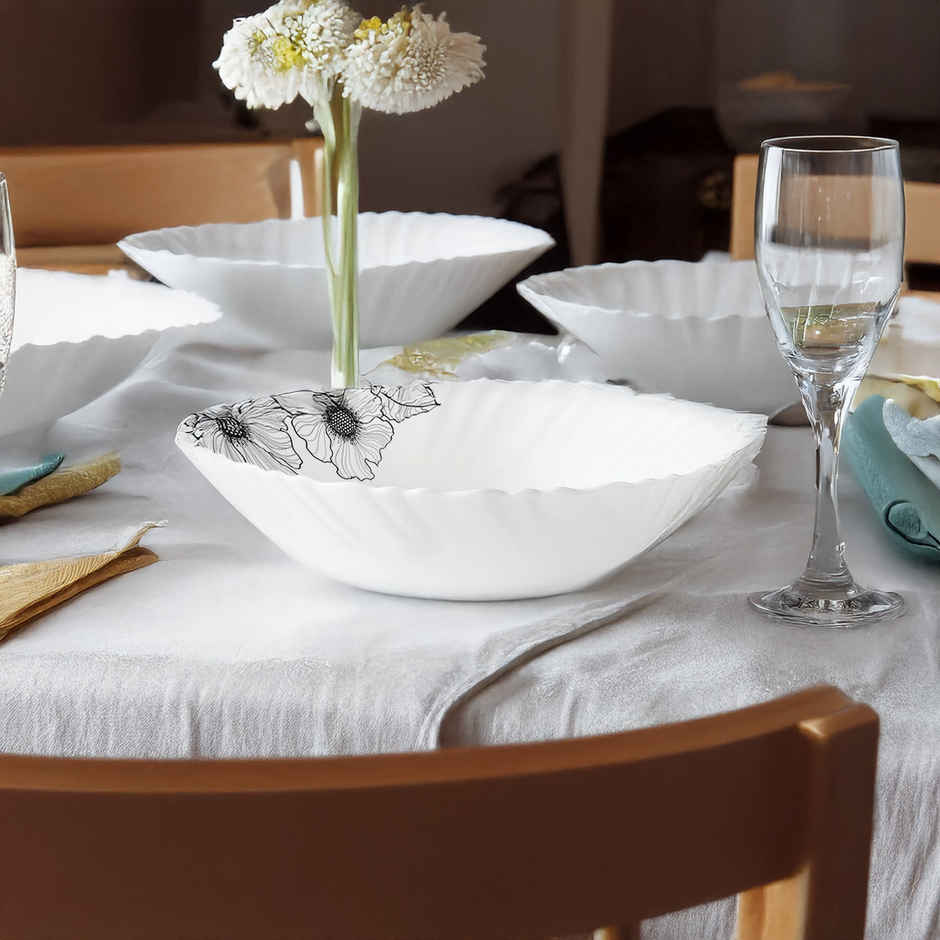La Opala Diva Classique Multiutility Bowl Set of 2 | Opal Glass Bowl for Gifting - White