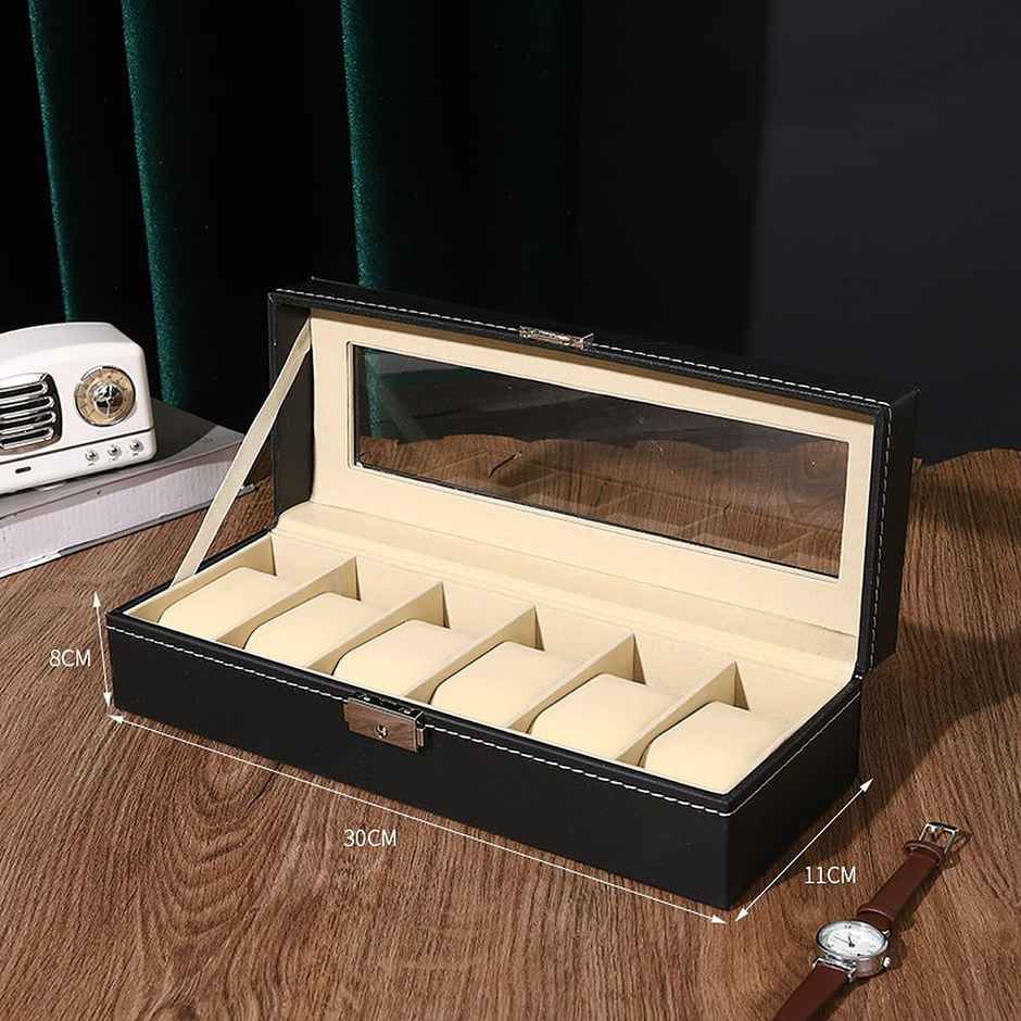 Zedak 6-Slot Watch Collection Box with Lock | PU Leather Watch Organizer for Men & Women