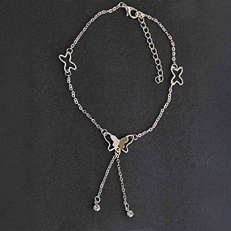 YouBella 18k Rose Gold Plated Butterfly Anklet for Women and Girls (YBANK - 60003)