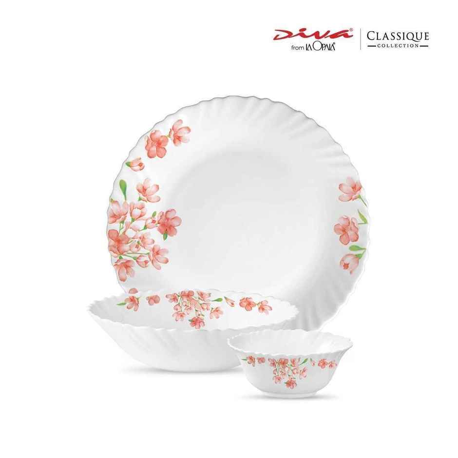 La Opala Diva Classique Dinner Set | Opal Glass Crockery for Dining | 6 Pcs - Aster Pink