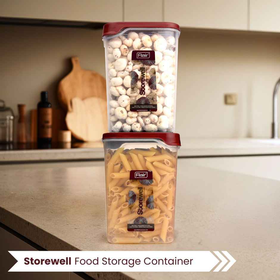 Flair Plastic Storewell Square Food Storage Containers 2400Ml - Set Of 2 (Maroon)