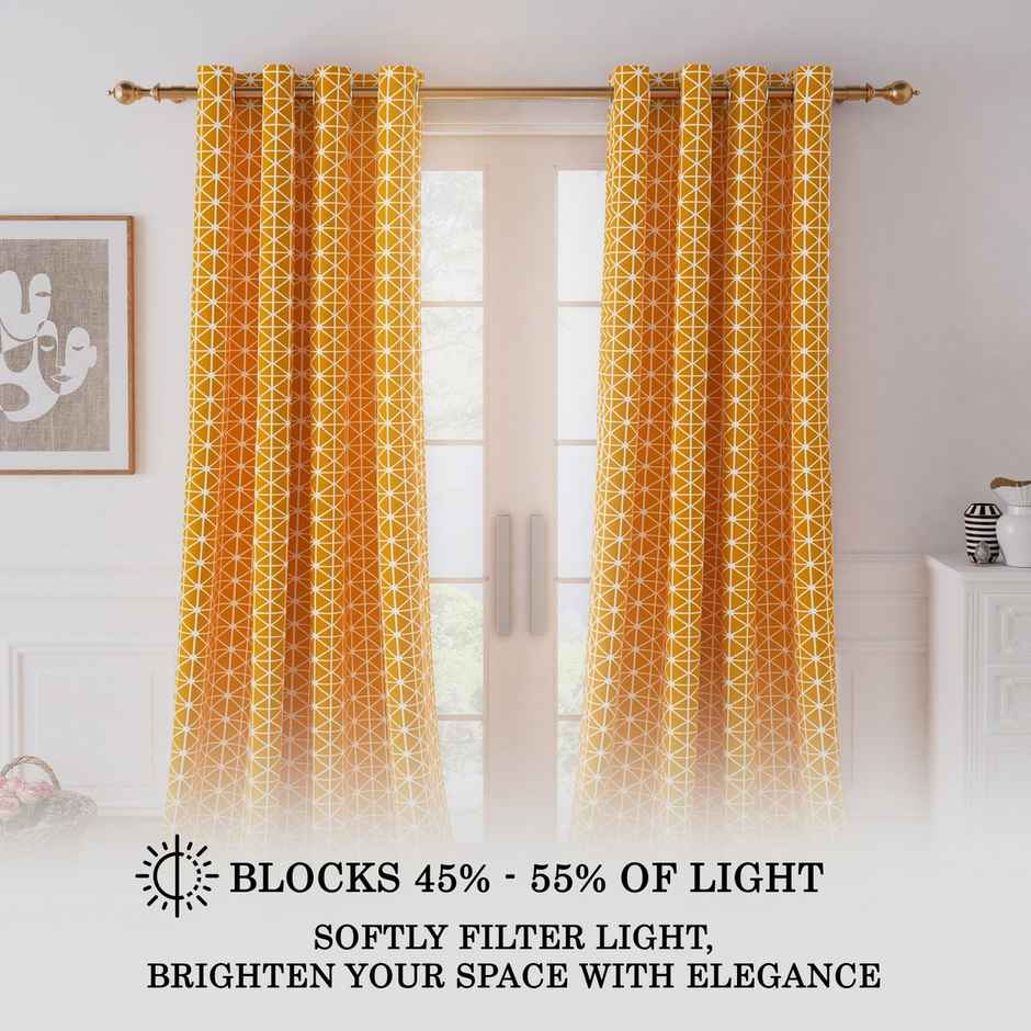 Story@Home 300 GSM 100 % Cotton Abstract 1 U Door Curtain | Orange & White