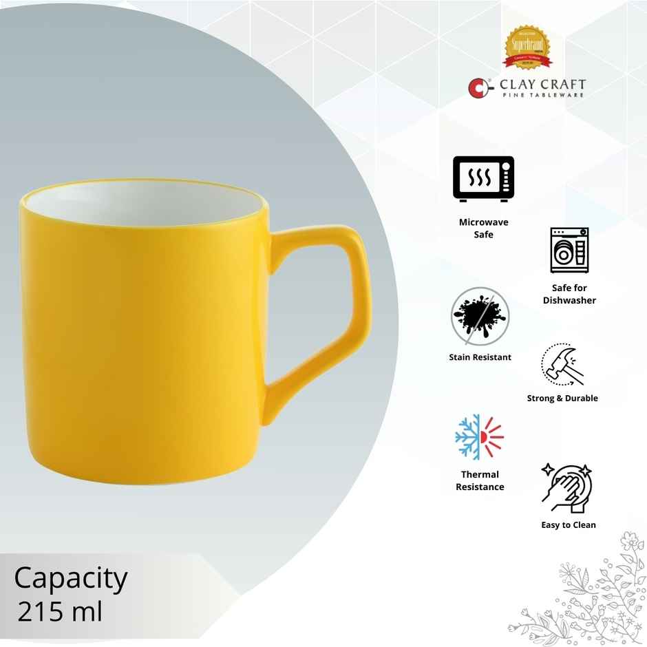 Clay Craft Fine Ceramic Director Coffee Mug Set | Set Of 4 | Orange and Yellow