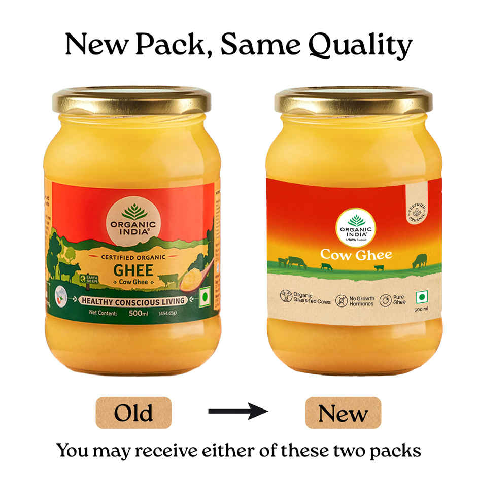 A TATA Product - Organic India Pure Cow Ghee | Glass Bottle | Sourced from Organically Fed Cows