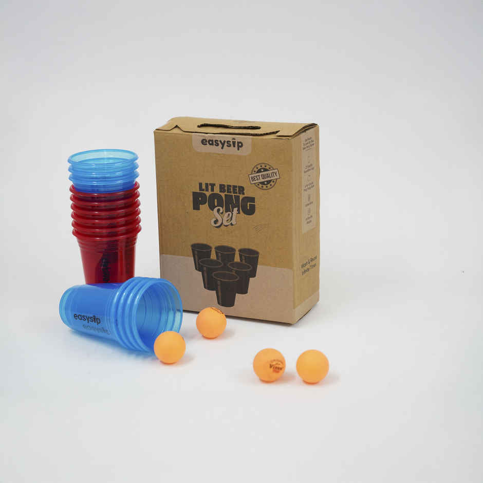 Easysip Beer Pong Set | Party Reusable Glasses and Balls | Red & Blue