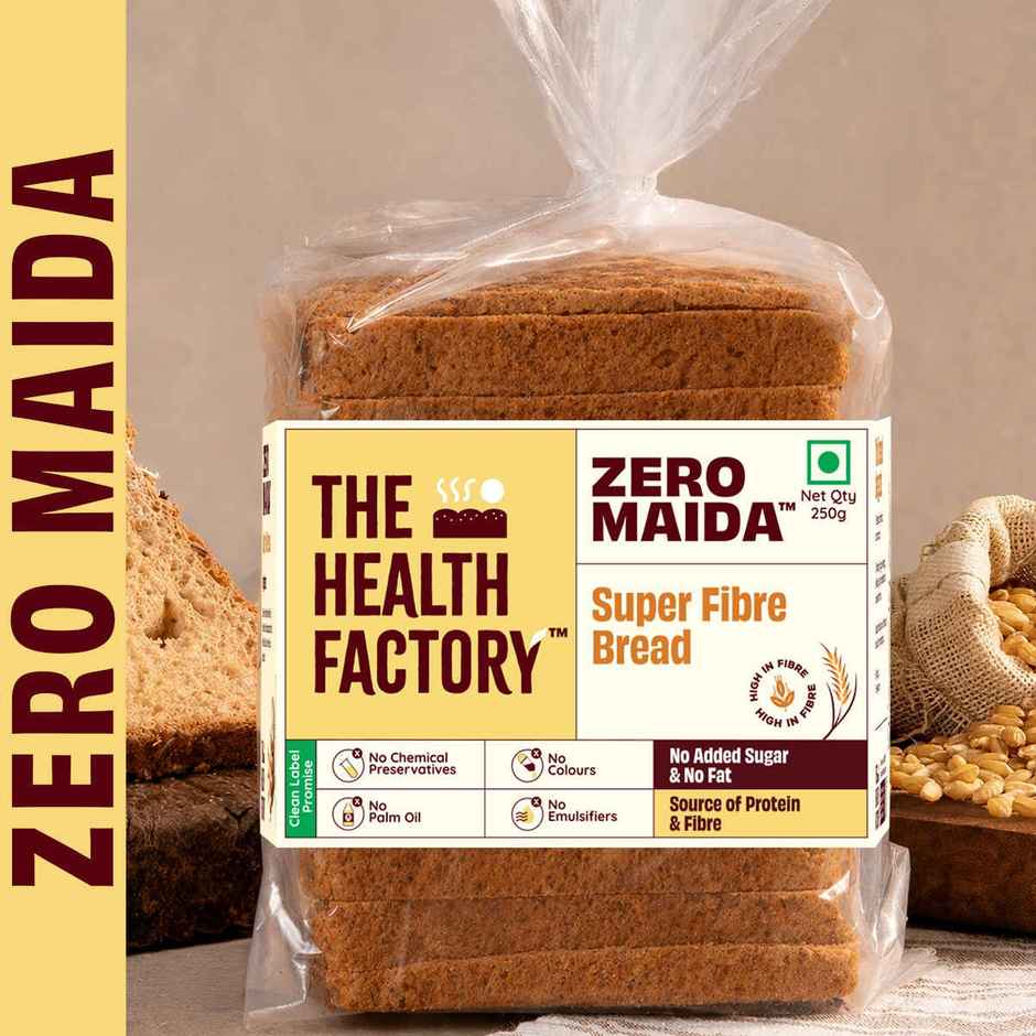 The Health Factory Super Fibre Bread | Zero Maida | Source of Fibre | No Added Sugar | Whole Wheat Bread