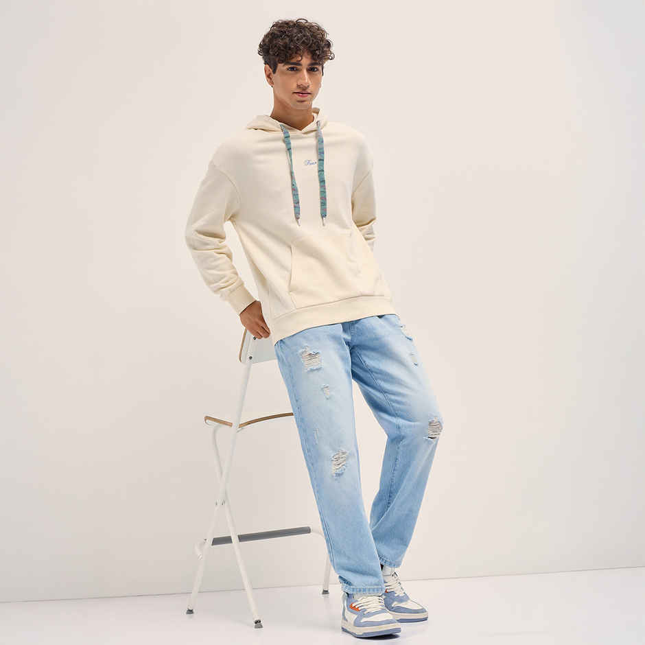 The Bear House Men's Relaxed Fit Hoodie with Graphic Back Print | Cream - S