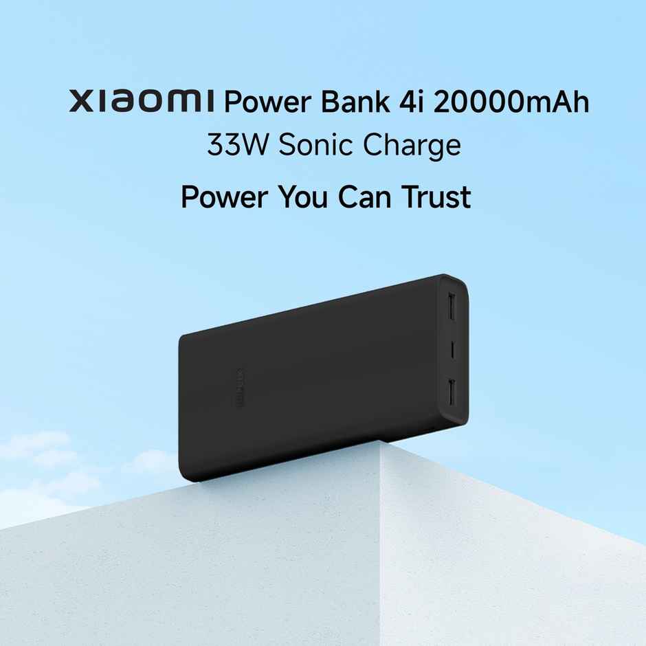 Xiaomi Wired Power Bank 4i 20000mAh 33W Super Fast Charging PD |Smart 12 Layer Protection|Type C Input & Output|Triple Output Ports|Supports Android,Apple, Tablets, Earbuds,Watch(MI Powerbank) - Black