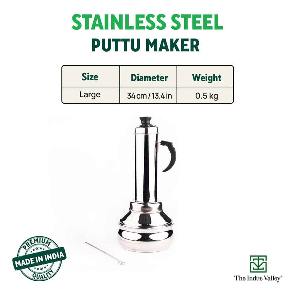 The Indus Valley Stainless Steel Puttu Maker With Bakelite Handle | 1.3 L | 0.46Kg Gas & Induction