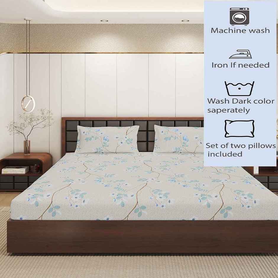 Status Imperial Corner Fitted Bedsheet | Pale Sand Wildflowers | 198 x 182 cm