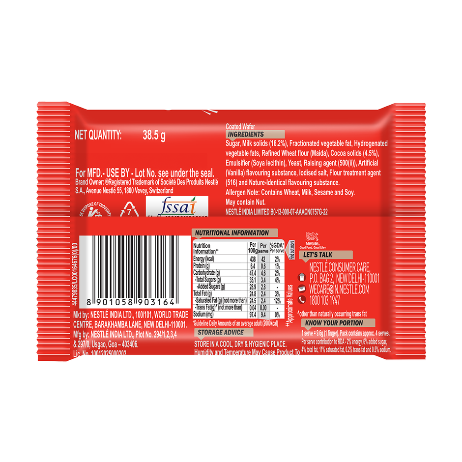 Nestle Kitkat Crispy & Creamy 4 Finger Chocolate Coated Wafer(38.5gms) & Ice Cream Cone Rakhi For Kids(1pc) Combo