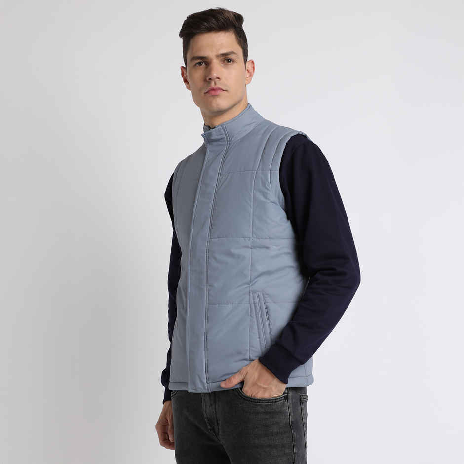 Dennis Lingo Men's High Neck Regular Fit Solid Blue Jacket | Dlmjkw23014 - Bl | M