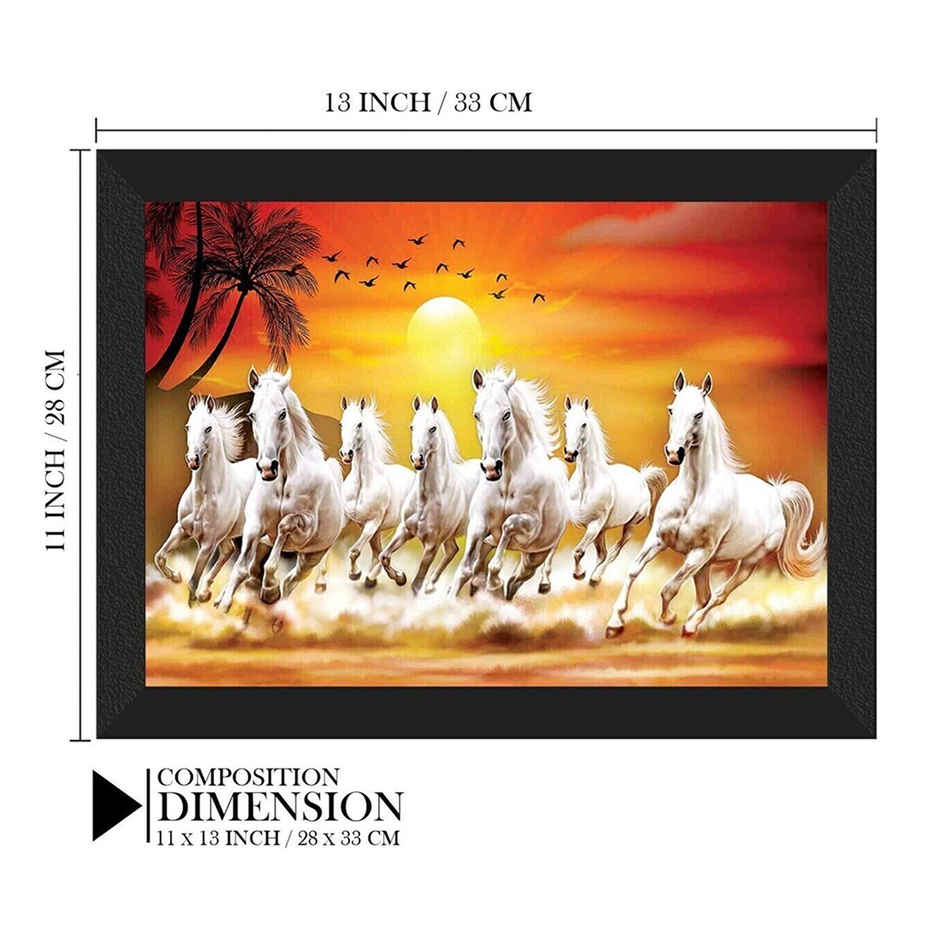 Saf 7 Running Horses Vastu Uv Textured Digital Reprint 14 Inch X 11 Inch Painting (With Frame)