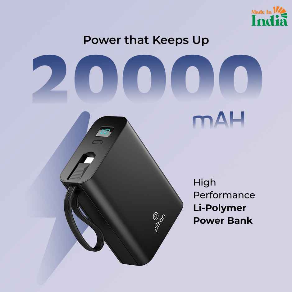 pTron Dynamo Uliterima 20000 mAh Nano Power Bank With 22.5W Superfast Charging | Type-C/Pd - Black