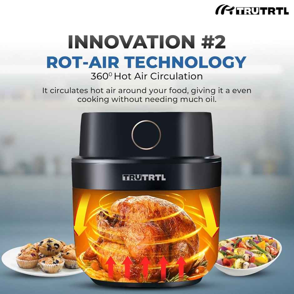 truTRTL Smart Digital 4.5L Air Fryer for Home| 1400 Watt| 8 Preset Menu| Glossy Black