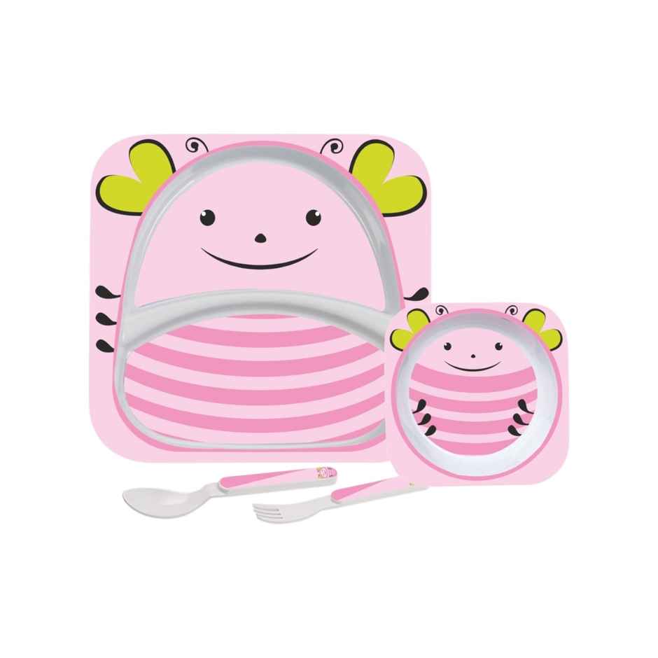 Cello Kids Meal Melamine Dinner Set with Lady Bug Print | Pink, Set of 4