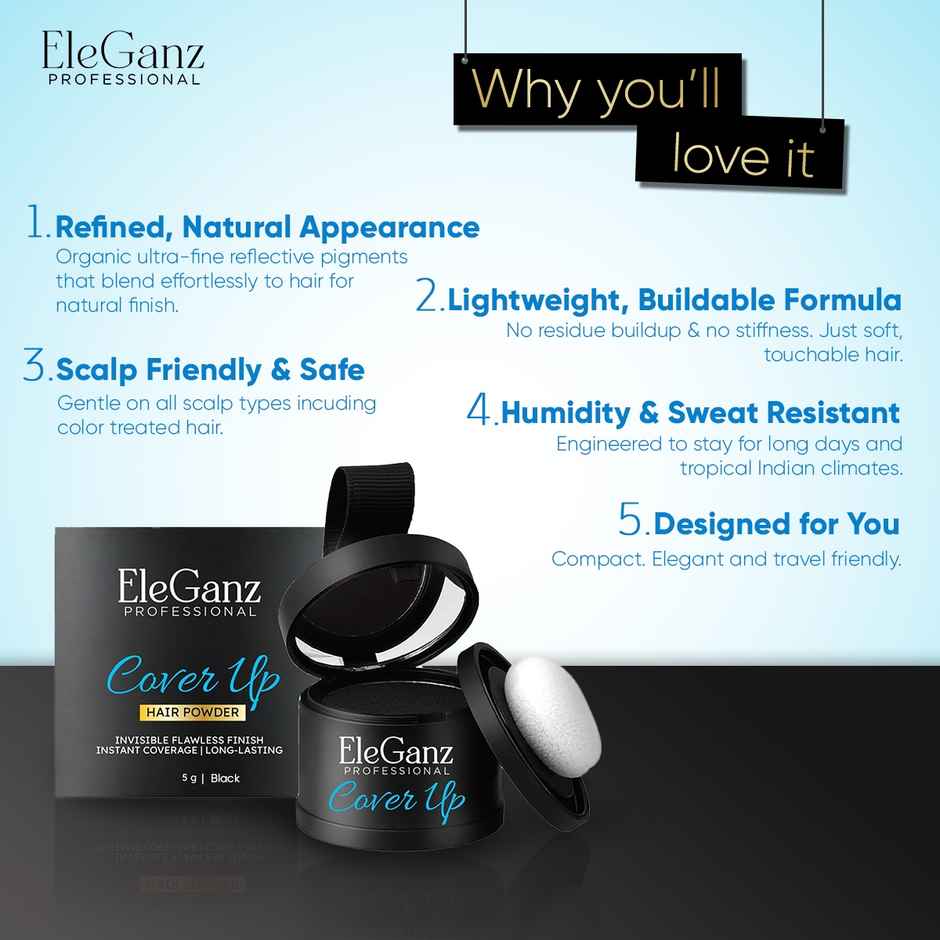 EleGanz Professional Cover-Up Hair Powder | Instant Root Concealer - Black