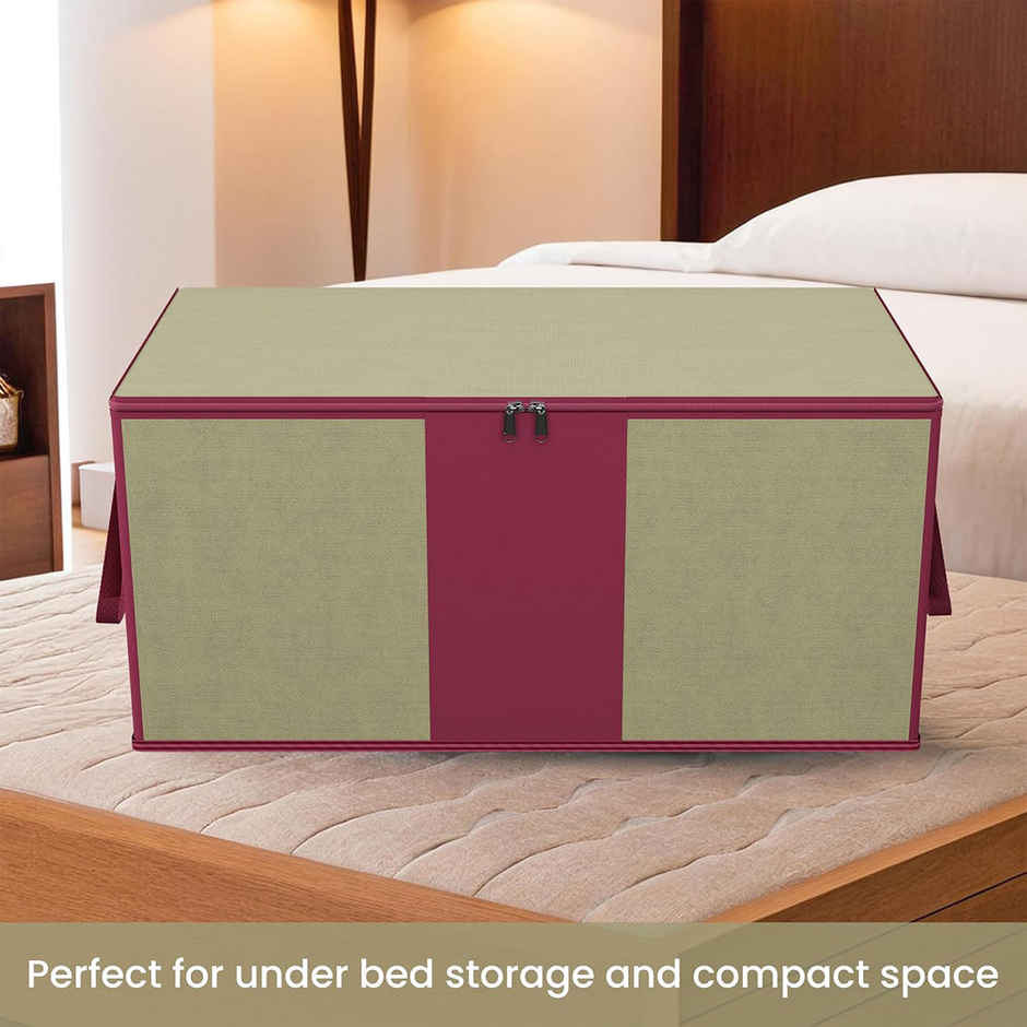 Kuber Industries Underbed Storage Bag | Waterproof Blanket & Clothing Organizer | Maroon -Beige