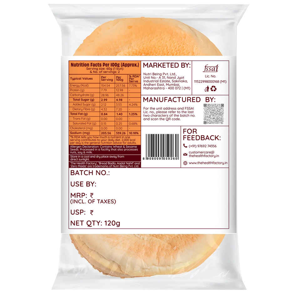 The Health Factory Burger Bun | Zero Maida | Whole Wheat Bun