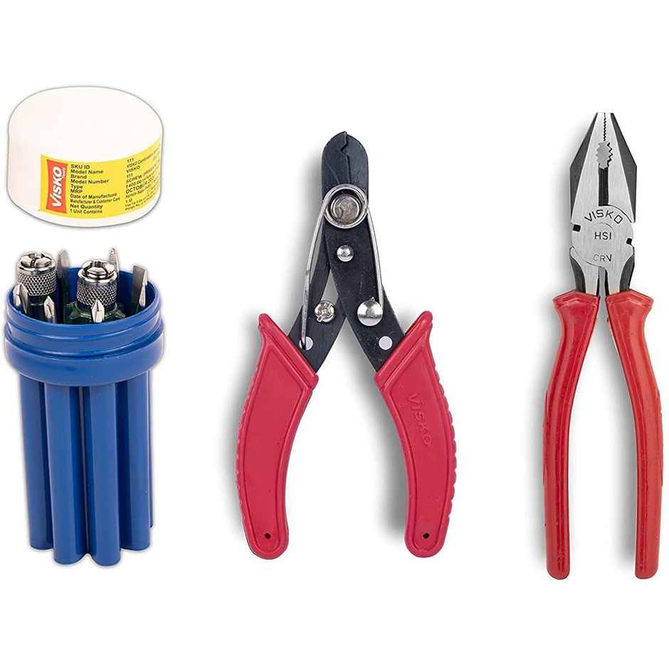 Visko 811 Tools Kit With Screwdriver Set | Tester | Wire Cutter | Crv Plier Screwdrivers Pack Of 3