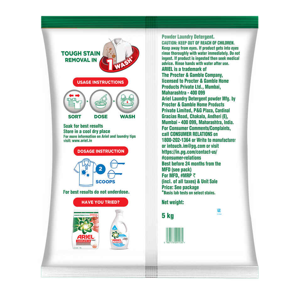 Ariel Perfect Wash Detergent Powder - Removes Tough Stains Like Haldi In 1 Wash