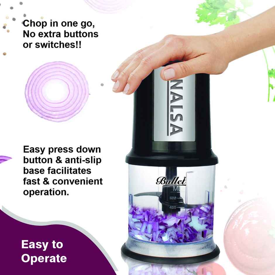 INALSA Electric Chopper for Kitchen, Bullet 400 Watts Pure Copper Motor-Black/Silver