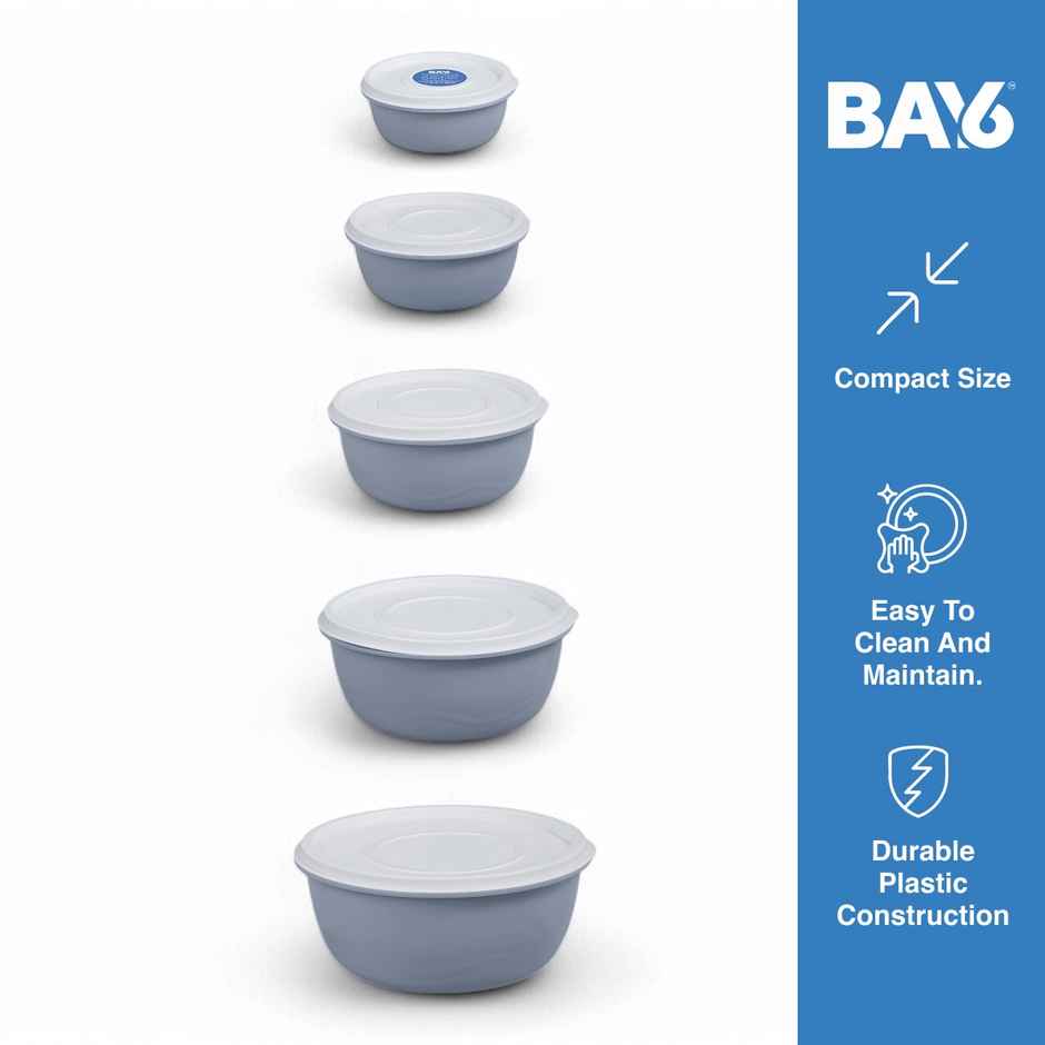BAY6 Round Container Set With Lid - Grey 5pc