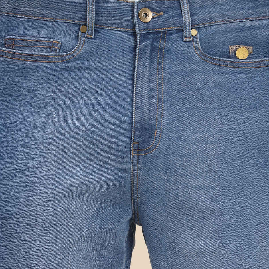 Dennis Lingo Men's Mid-Rise Light Fade Straight Fit Stretchable Jeans | Blue | 34