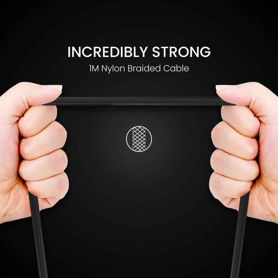 Portronics Konnect X USB to 8 Pin/Lightning Fast Charging Cable with 3A Output,Data Sync,Nylon Braided,Aluminium Alloy Shell,Compatible With iPhone 14,13,12,11,X, 8 Pro/Pro Max Series,iPad - Black