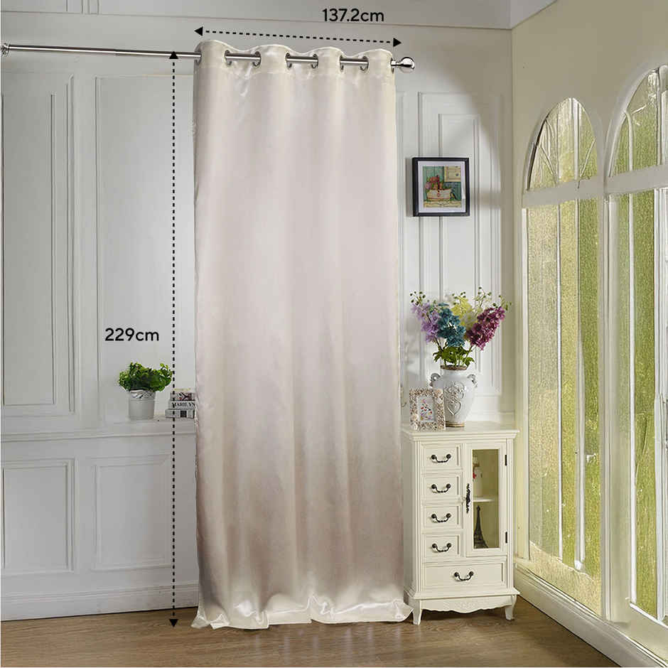 Lushomes Satin Curtain - Cream | Door Curtain | 8 Metal SS Eyelets | 4.5 x 7.5 ft | 54 x 90 inch