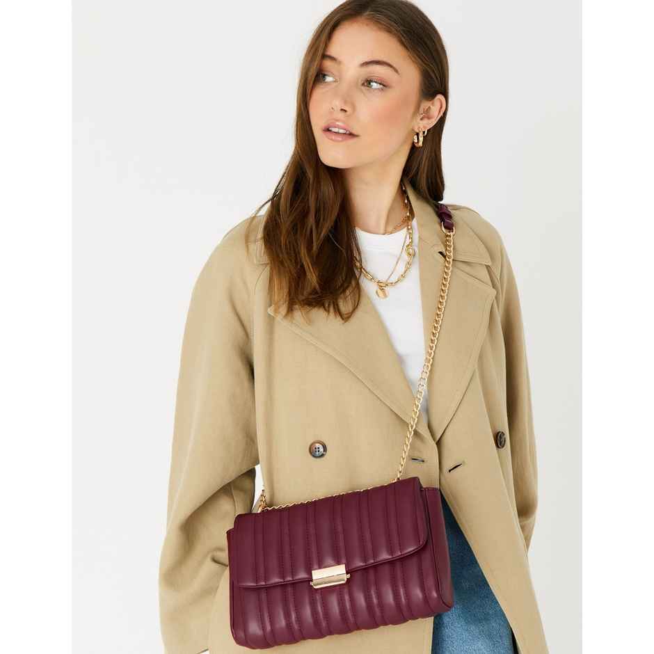 Accessorize London Women's Faux Leather Carrie Chain Quilt Sling Bag | Maroon
