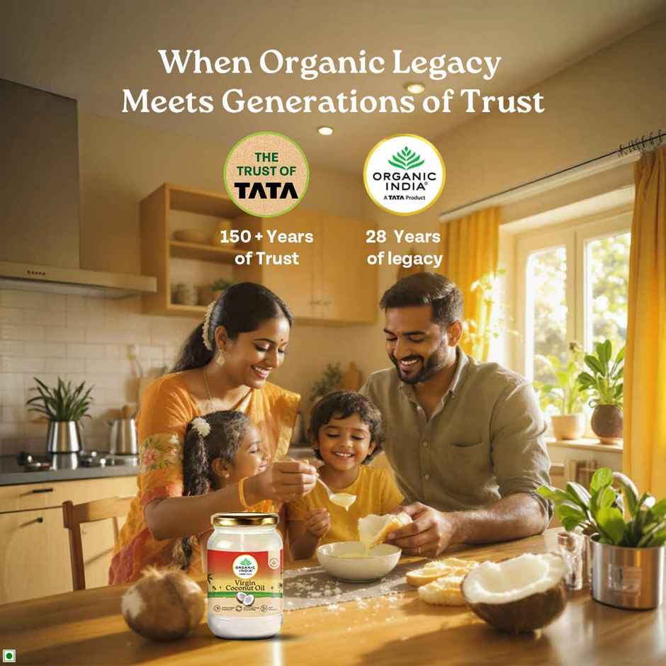 A Tata Product - Organic India Virgin Coconut Cold Pressed Oil | Labs Tested On 250+ Parameters