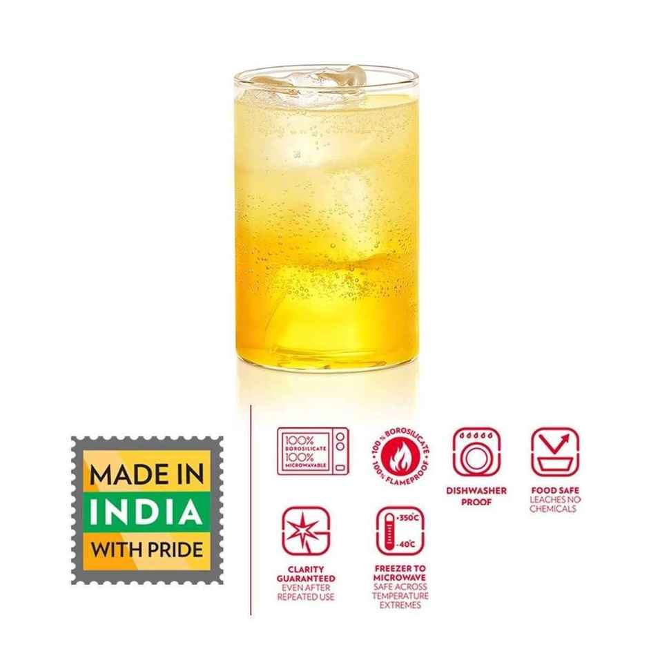 Borosil Vision Transparent Drinking Glass Set | 295 ml Borosilicate Glass Tumblers