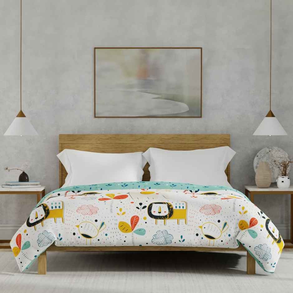 Urban Space Double Bed Ac Blanket ,120 Gsm Microfiber Soft Reversible Dohar-Lion King Off White