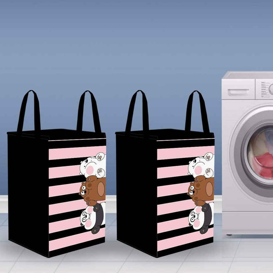 PrettyKrafts 75 L Panda Laundry Basket Set | Foldable Organizer with Lid