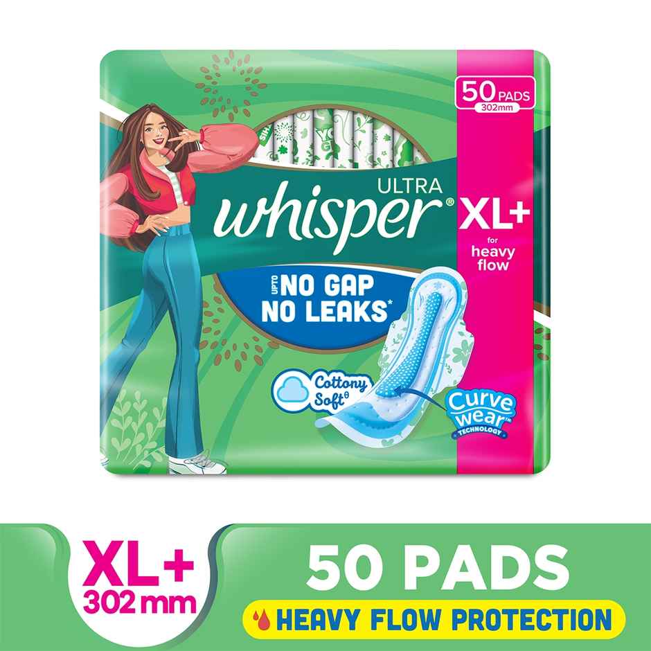 Whisper Ultra Upto No Gap No Leaks Sanitary Pads,  50 XL+ Pads  (Based on P&G Technical Data)