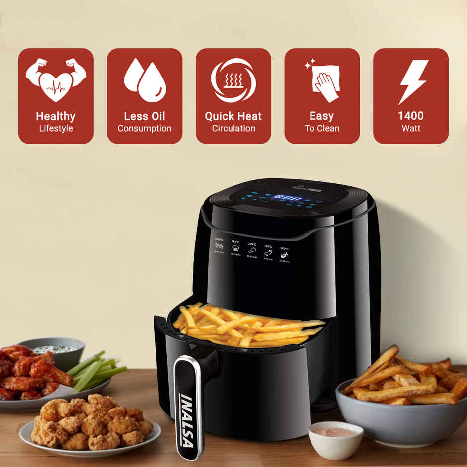 INALSA Air Fryer 1400 W Tasty Fry Digital 4.2 ltr with Air Crisp Technology,8 Preset & Digital